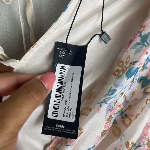 Pretty Little Thing Multi Ditsy Floral Print Embroidered Fairy Shift Dress Sz 8 - Picture 6 of 10